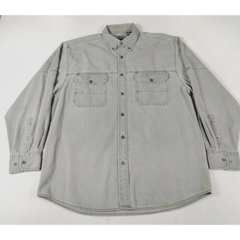 Faded Glory Shirt Mens Large Green Canvas Lumberjack Utility Workwear‎ Outdoors